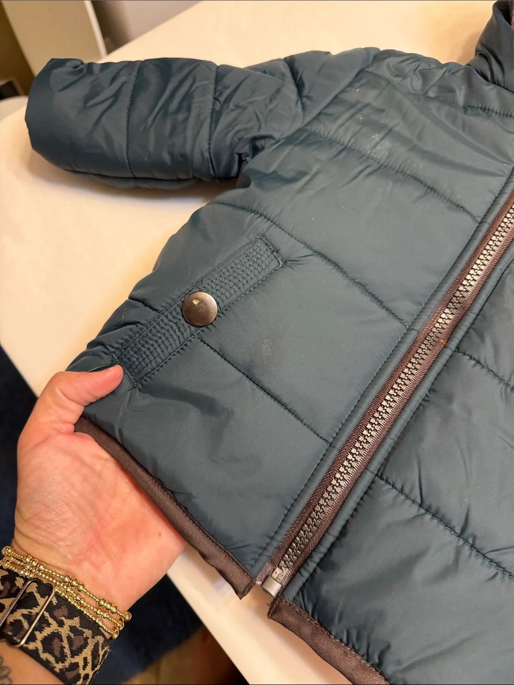 Carter's Teal Kids Puffer Jacket with Hood and Rescue Patch